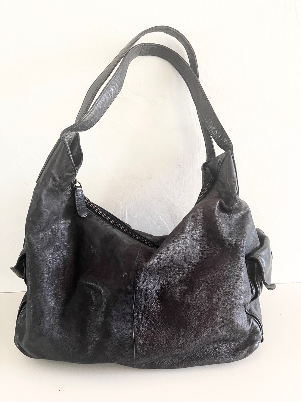 Cut N Paste Dark Navy Blue Black Leather Shoulder Hobo Bag